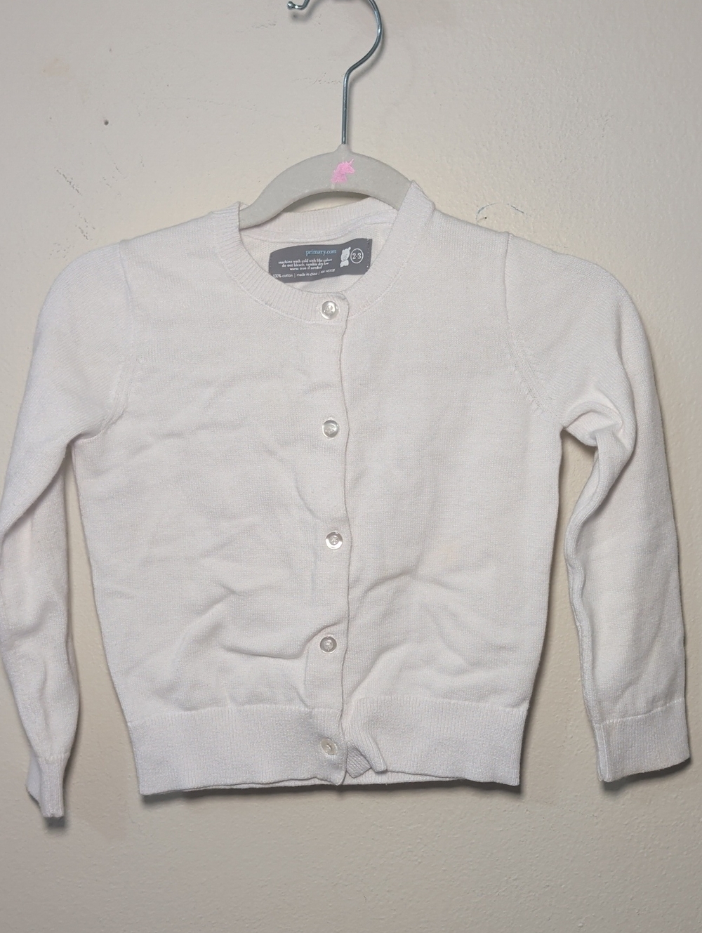 Primary White Button-up Cardigan 100% Cotton Long Sleeve Preppy Girls Size 2-3